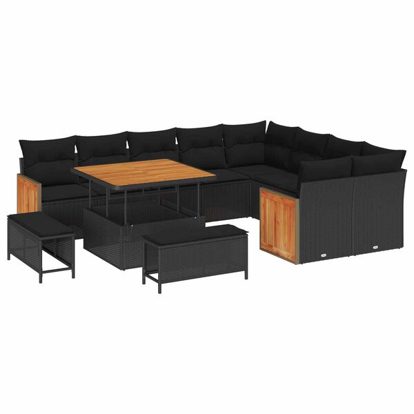 vidaXL Garden Sofa Set with Cushion 12 pcs Black