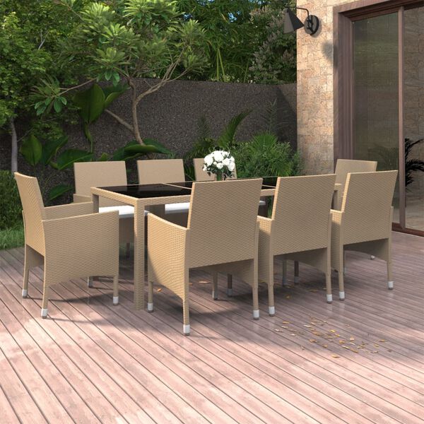 vidaXL 9 Piece Garden Dining Set Poly Rattan Beige
