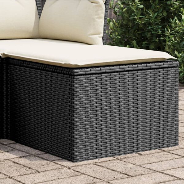 vidaXL Garden Stool with Cushion Black 55x55x37 cm Poly Rattan