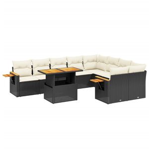 vidaXL 10 Piece Garden Sofa Set with Cushions Black Poly Rattan