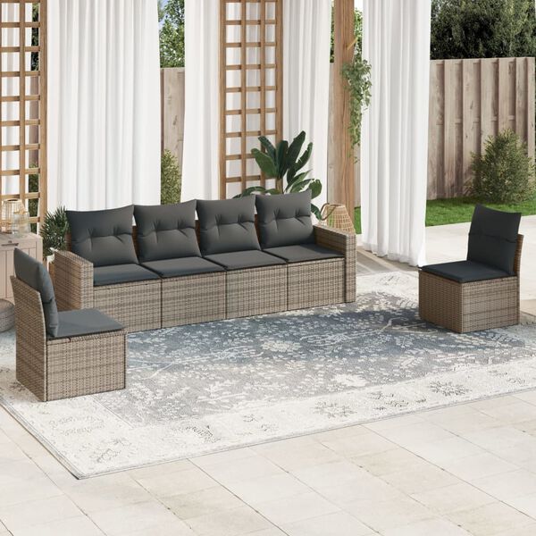 vidaXL 6 Piece Garden Sofa Set with Cushions Grey Poly Rattan