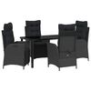 vidaXL Garden Dining Set with Cushion 5 pcs Black Poly Rattan