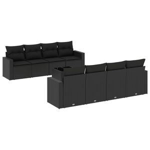 vidaXL 9 Piece Garden Sofa Set with Cushions Black Poly Rattan