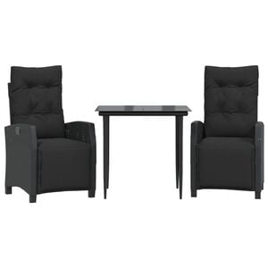 vidaXL 3 Piece Garden Dining Set with Cushions Black Poly Rattan