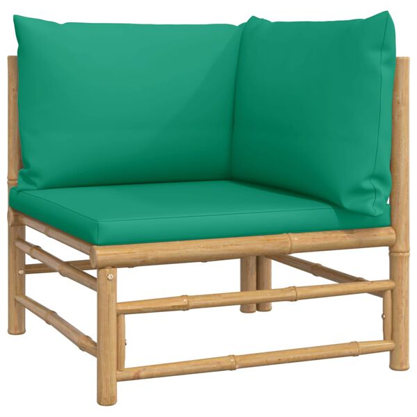 vidaXL 5 Piece Garden Lounge Set with Green Cushions Bamboo