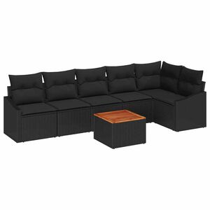 vidaXL Garden Sofa Set with Cushion 7 pcs Black Poly Rattan