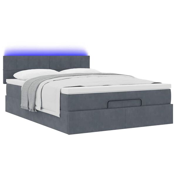 vidaXL Ottoman Bed with Mattress & LEDs Dark Grey Double Velvet
