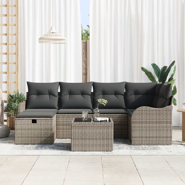 vidaXL Garden Sofa Set with Cushion Manual 7 pcs Grey Poly rattan