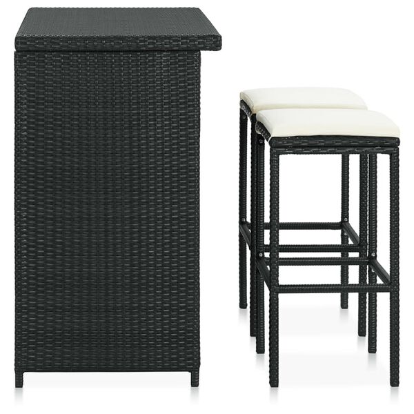 vidaXL 3 Piece Bar Set Poly Rattan Black