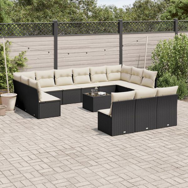 vidaXL 14 Piece Garden Sofa Set with Cushions Black Poly Rattan