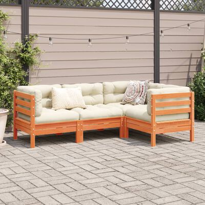 vidaXL 4 Piece Garden Sofa Set with Cushions Wax Brown Solid Wood Pine