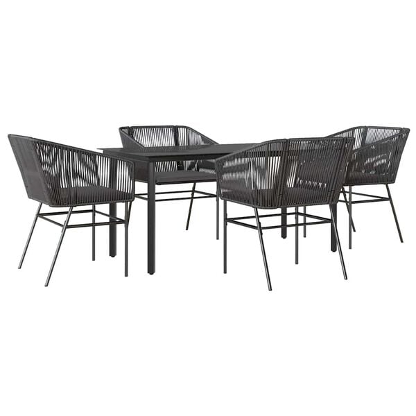 vidaXL 5 Piece Garden Dining Set with Cushions Black Poly Rattan Glass