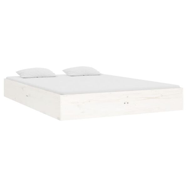 vidaXL Bed Frame without Mattress White Solid Wood 135x190 cm Double Double