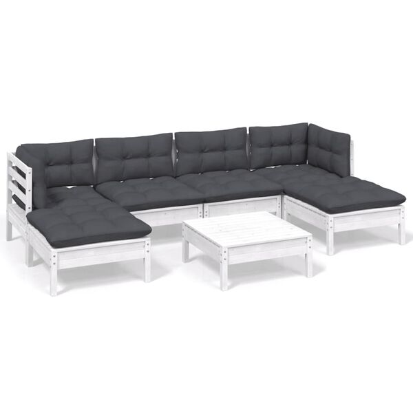 vidaXL 7 Piece Garden Lounge Set with Cushions White Pinewood