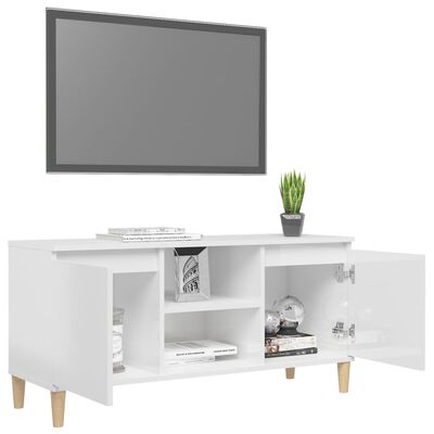 vidaXL TV Cabinet & Solid Wood Legs High Gloss White 103.5x35x50 cm