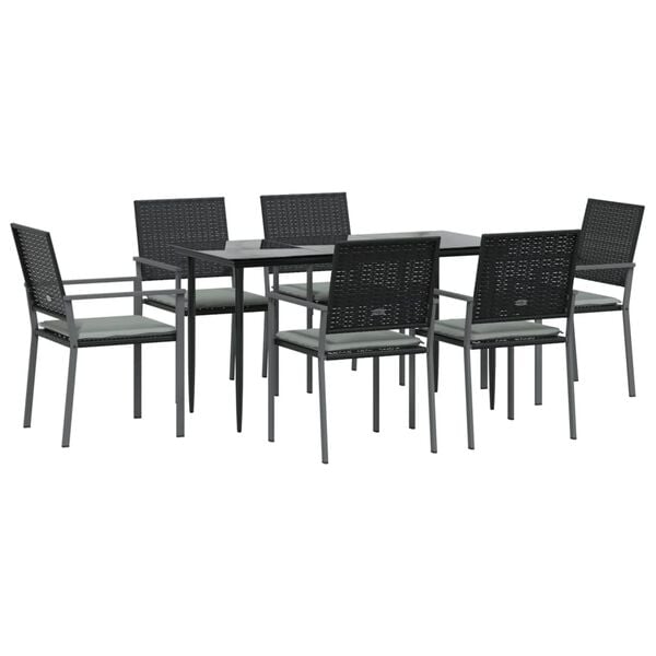 vidaXL 7 Piece Garden Dining Set with Cushions Poly Rattan and Steel