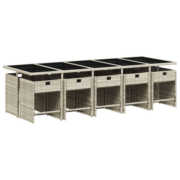 vidaXL 11 Piece Garden Dining Set with Cushions Light Grey Poly Rattan