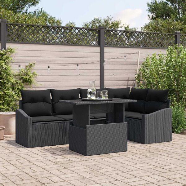 vidaXL Garden Sofa Set 6 pcs Black Poly Rattan & Powder-Coated Steel