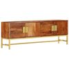 vidaXL TV Cabinet | Brown and Golden | Solid Acacia Wood and Powder-Coated Steel