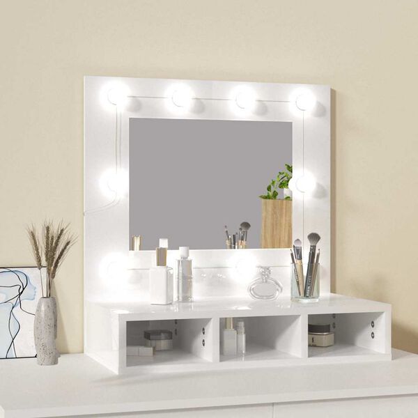vidaXL Mirror Cabinet with LED High Gloss White 60x31.5x62 cm