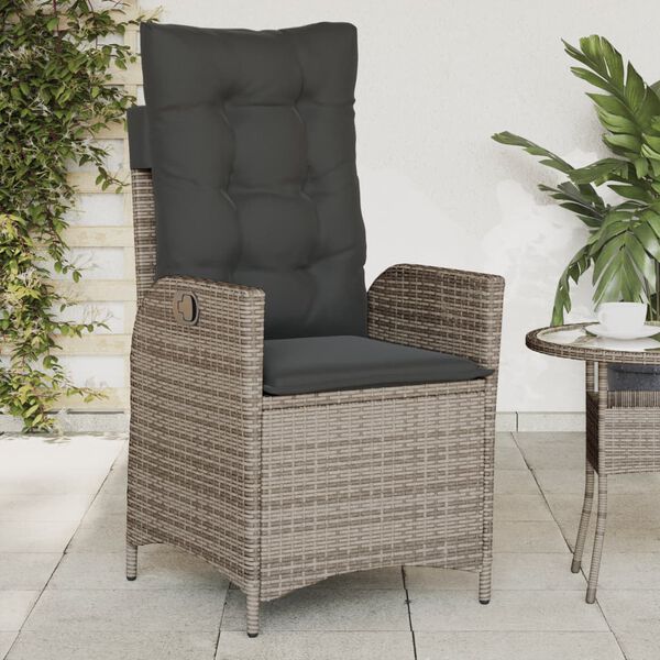 vidaXL Reclining Garden Chairs 2 pcs with Cushions Grey Poly Rattan
