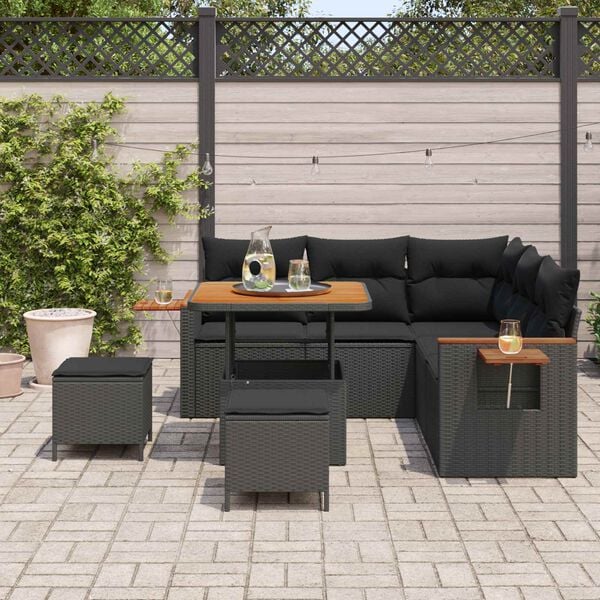 vidaXL Garden Sofa Set 8 pcs Black Poly rattan and powder-coated steel