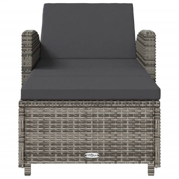 vidaXL Sun Lounger with Dark Grey Cushion Poly Rattan Grey