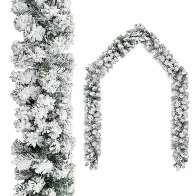 vidaXL Christmas Garland with LEDs&Flocked Snow Green 5 m PVC