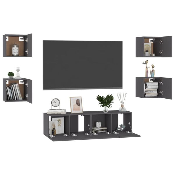 vidaXL 6 Piece TV Cabinet Set Grey Engineered Wood