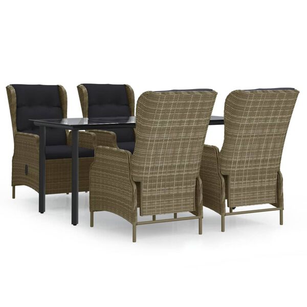 vidaXL 5 Piece Garden Dining Set Brown Poly Rattan