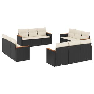 vidaXL 12 Piece Garden Sofa Set with Cushions Black Poly Rattan