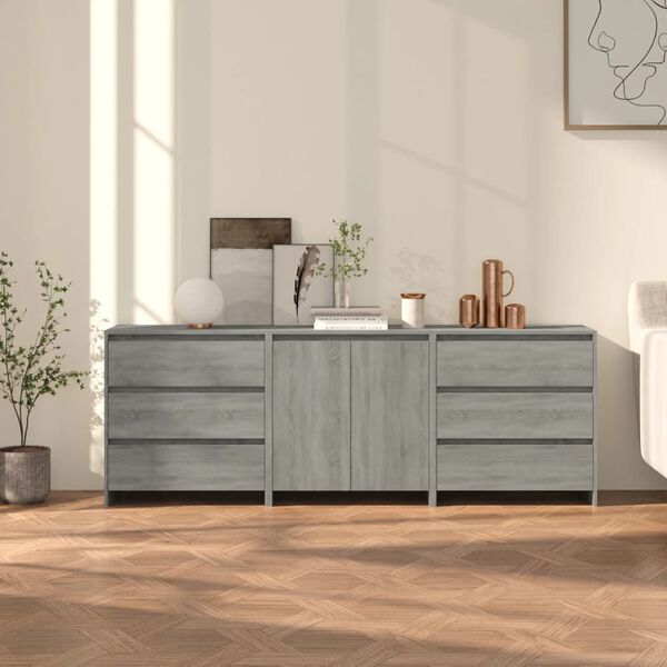 vidaXL 3 Piece Sideboard Grey Sonoma Engineered Wood