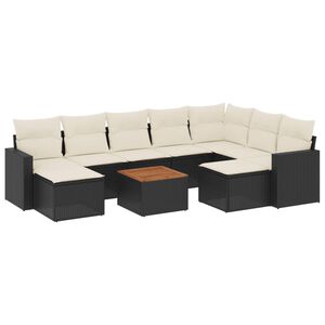 vidaXL 10 Piece Garden Sofa Set with Cushions Black Poly Rattan
