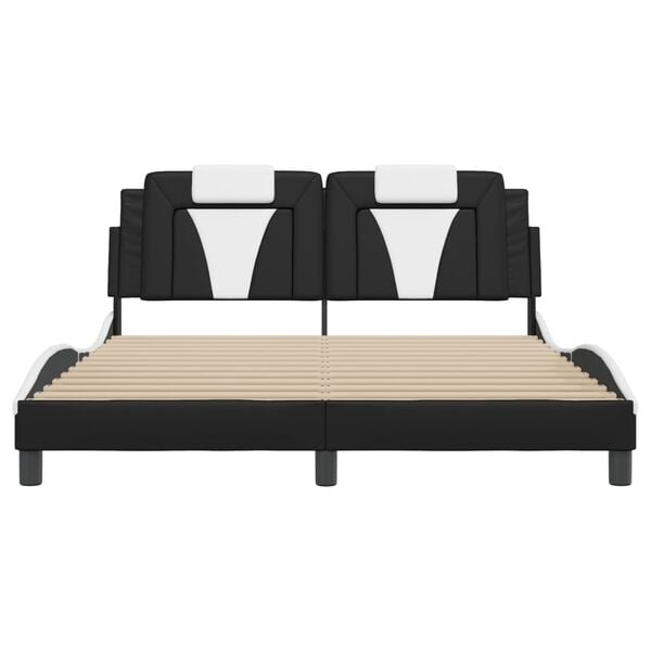 vidaXL Bed Frame "Viana" without Mattress Black and White 152x203 cm Queen Faux Leather