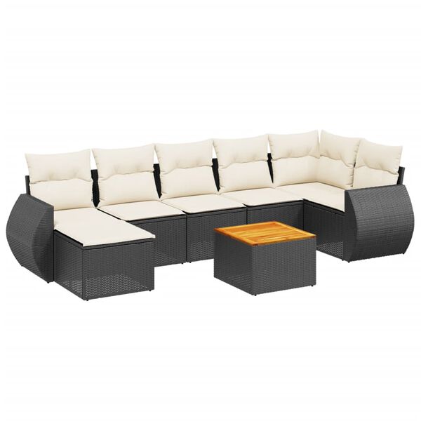 vidaXL 8 Piece Garden Sofa Set with Cushions Black Poly Rattan