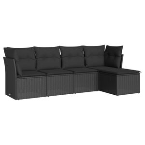 vidaXL 5 Piece Garden Sofa Set with Cushions Black Poly Rattan