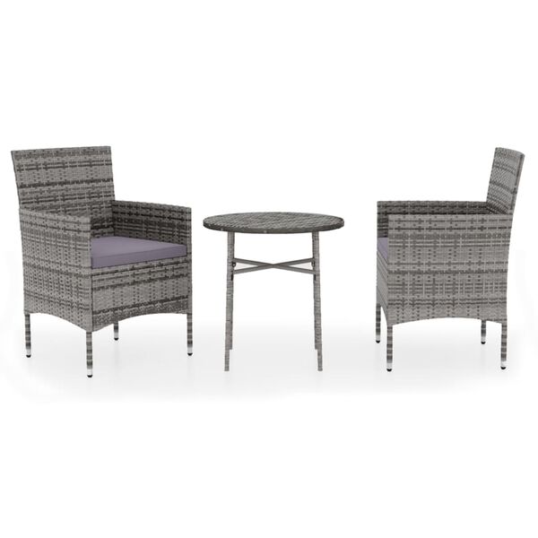 vidaXL 3 Piece Garden Dining Set Poly Rattan Grey