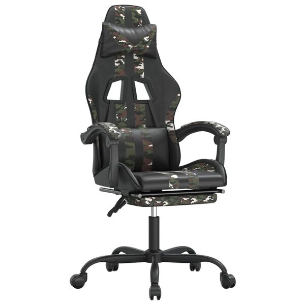 vidaXL Swivel Gaming Chair with Footrest Black&Camouflage Faux Leather
