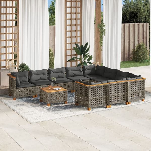 vidaXL 11 Piece Garden Sofa Set with Cushions Grey Poly Rattan