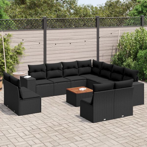 vidaXL 12 Piece Garden Sofa Set with Cushions Black Poly Rattan