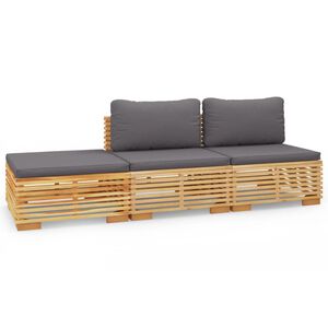 vidaXL 3 Piece Garden Lounge Set with Cushions Solid Wood Teak