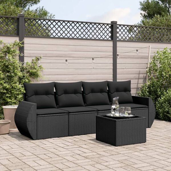 vidaXL 5 Piece Garden Sofa Set with Cushions Black Poly Rattan
