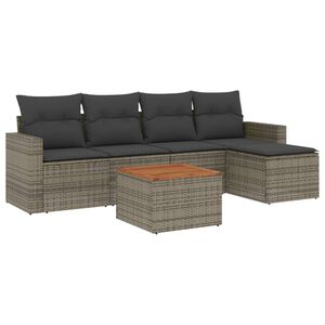 vidaXL 6 Piece Garden Sofa Set with Cushions Grey Poly Rattan