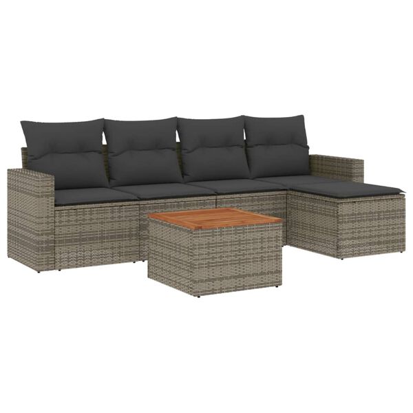 vidaXL 6 Piece Garden Sofa Set with Cushions Grey Poly Rattan