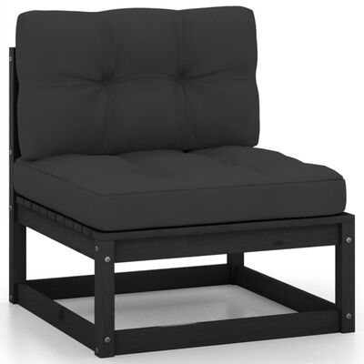 vidaXL 3 Piece Garden Lounge Set with Cushions Black Solid Pinewood