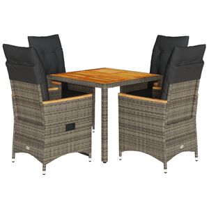 vidaXL 5 Piece Garden Dining Set with Cushions Grey Poly Rattan