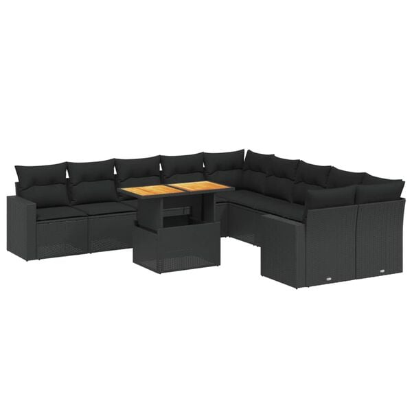 vidaXL 11 Piece Garden Sofa Set with Cushions Black Poly Rattan