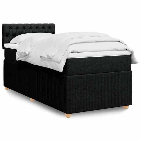 vidaXL Box Spring Bed with Mattress Black King Single Fabric