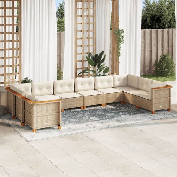 vidaXL 10 Piece Garden Sofa Set with Cushions Beige Poly Rattan