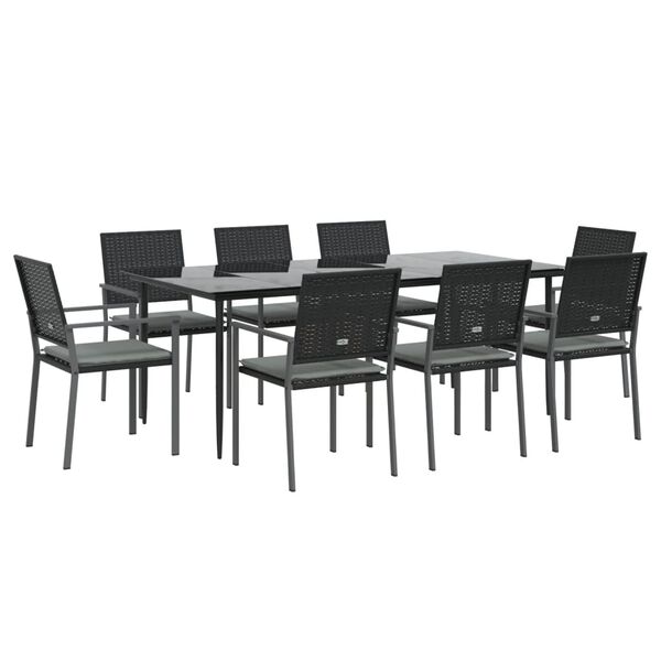 vidaXL 9 Piece Garden Dining Set with Cushions Poly Rattan and Steel